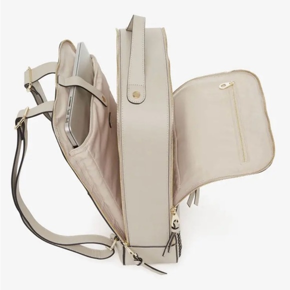 Calpak Cream Backpack/15” Laptop with Gold Zippers and Textured Finish - Picture 3 of 9